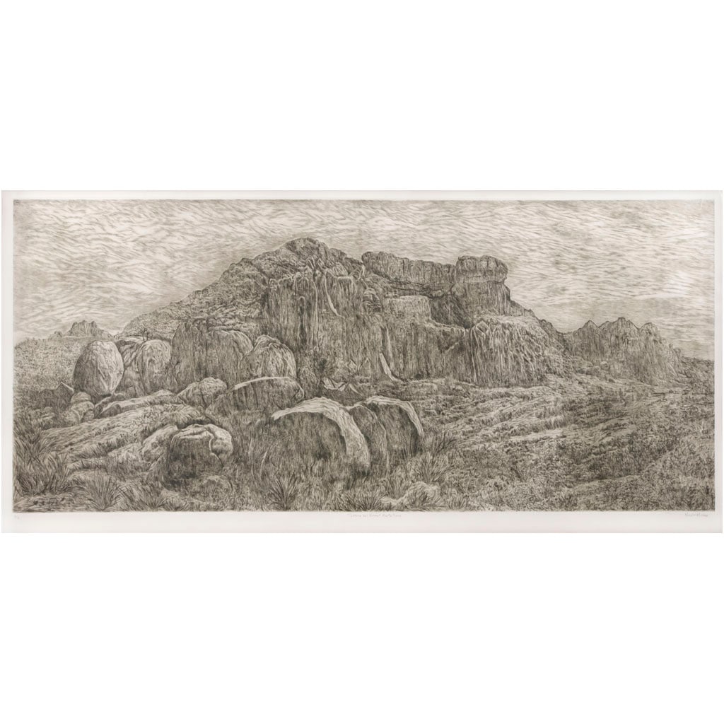 NICOL?S MORENO. La Sierra del Burro. Firmado. Grabado a la punta seca P / A. 73.5 x 167.5 cm imagen (1 of 1)