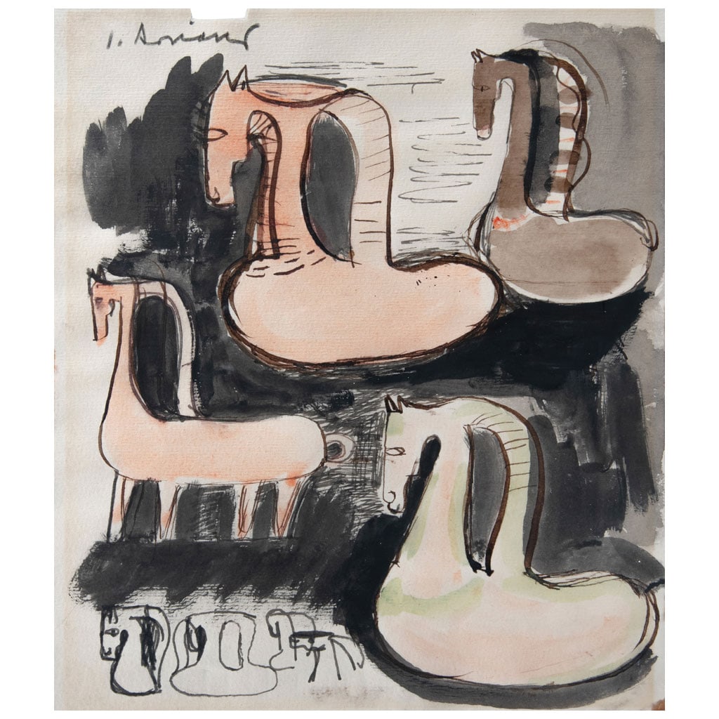 JUAN SORIANO. Caballitos. Firmada. Mixta sobre papel. 22 x 18.9 cm. Con certificado. (1 of 1)