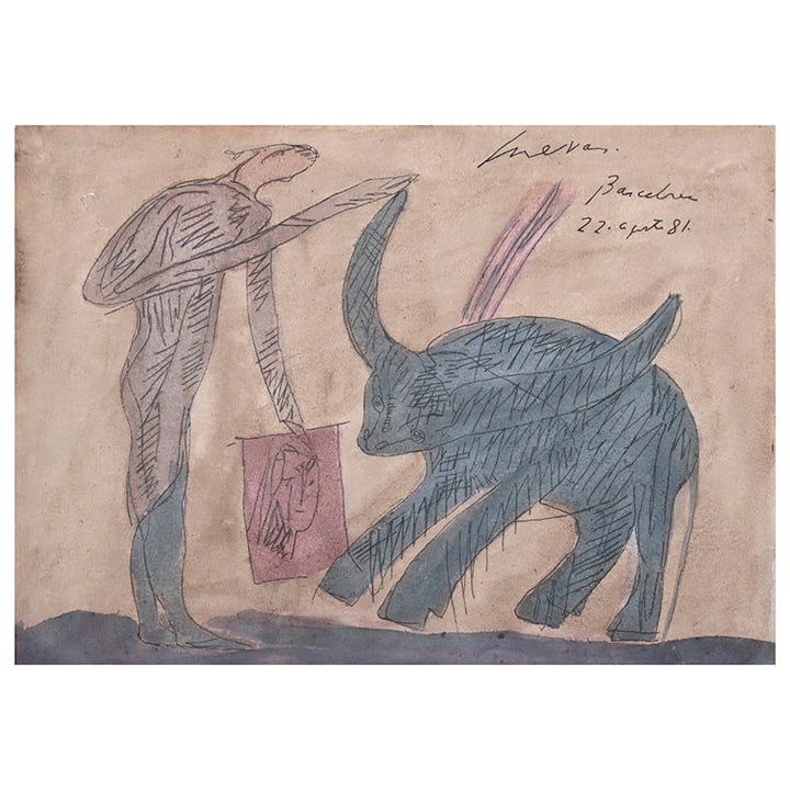 JOSÉ LUIS CUEVAS. Sin título. Firmada y fechada Barcelona 22 - agosto 81. Tinta y acuarela sobre (1 of 1)