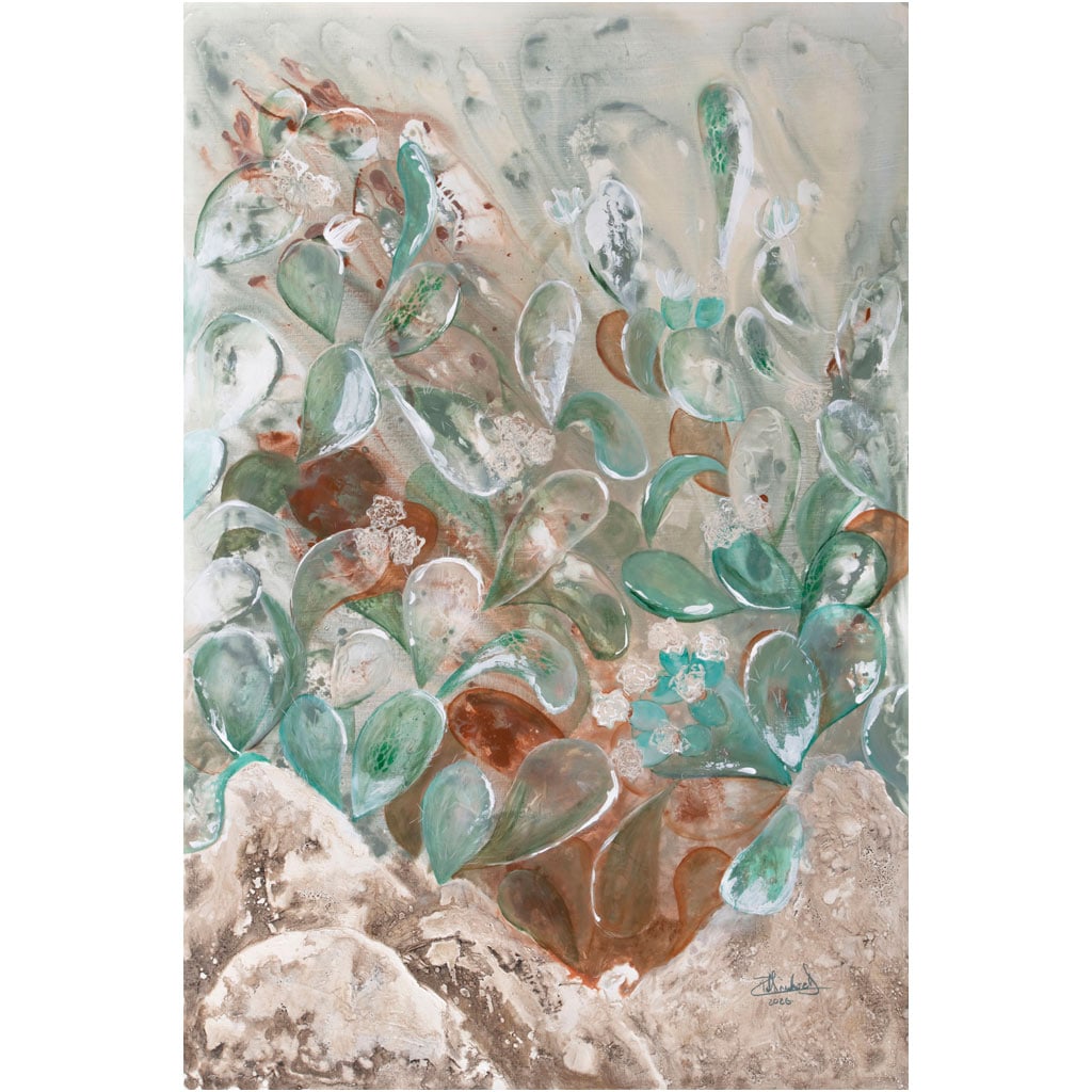 RITA S?NCHEZ DOM?NGUEZ Sobre piedra firme, de la col. Nopales y magueyes. Firmada y fechada 2026.: RITA S?NCHEZ DOM?NGUEZ(Ciudad de México, 1966 - )Sobre piedra firme, de la colección Nopales y magueyesFirmada y fechada 2026 al frente y al reversoMixta sobre telaCon certificado de autenticidad de