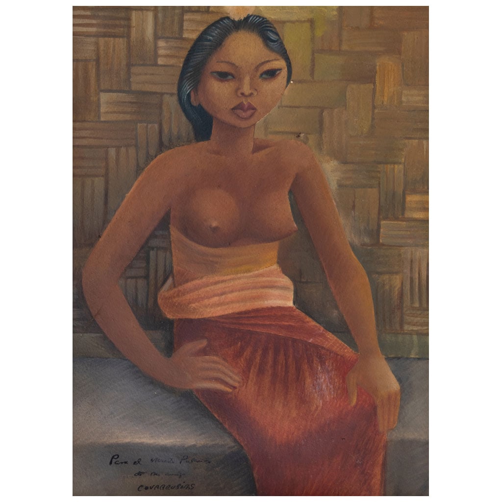 MIGUEL COVARRUBIAS. Sin título. Firmado. Gouache sobre papel. 33 x 24.25 cm. Con certificado. (1 of 1)