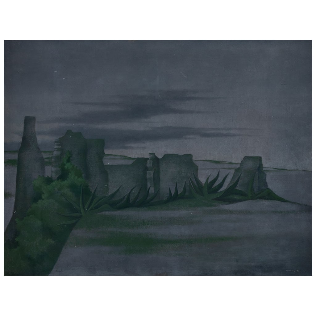 RICARDO MART?NEZ. Ruinas y magueyes. Firmado y fechado 1951. Óleo sobre tela. 80.5 x 105.5 cm. (1 of 1)