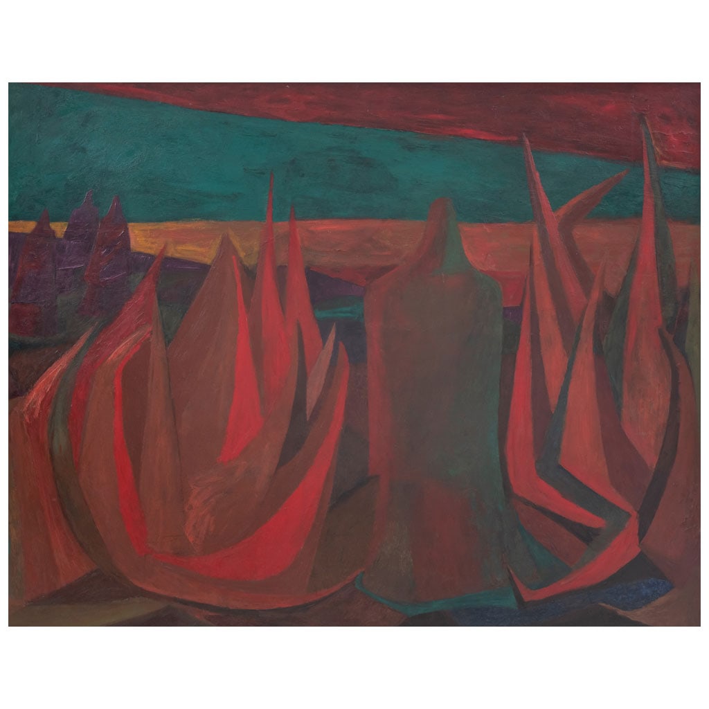 PEDRO CORONEL. Magueyes rojos. Firmado y fechado 1953 al reverso. Óleo s/masonite. 96.5x121.5cm. (1 of 1)