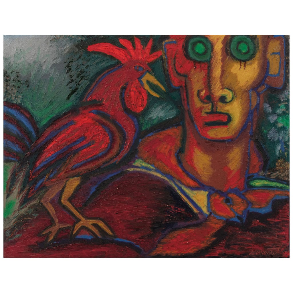 RODRIGO PIMENTEL. Gallero. Firmado al frente. Firmado y fechado Mex 1995 al reverso. Óleo sobre (1 of 1)