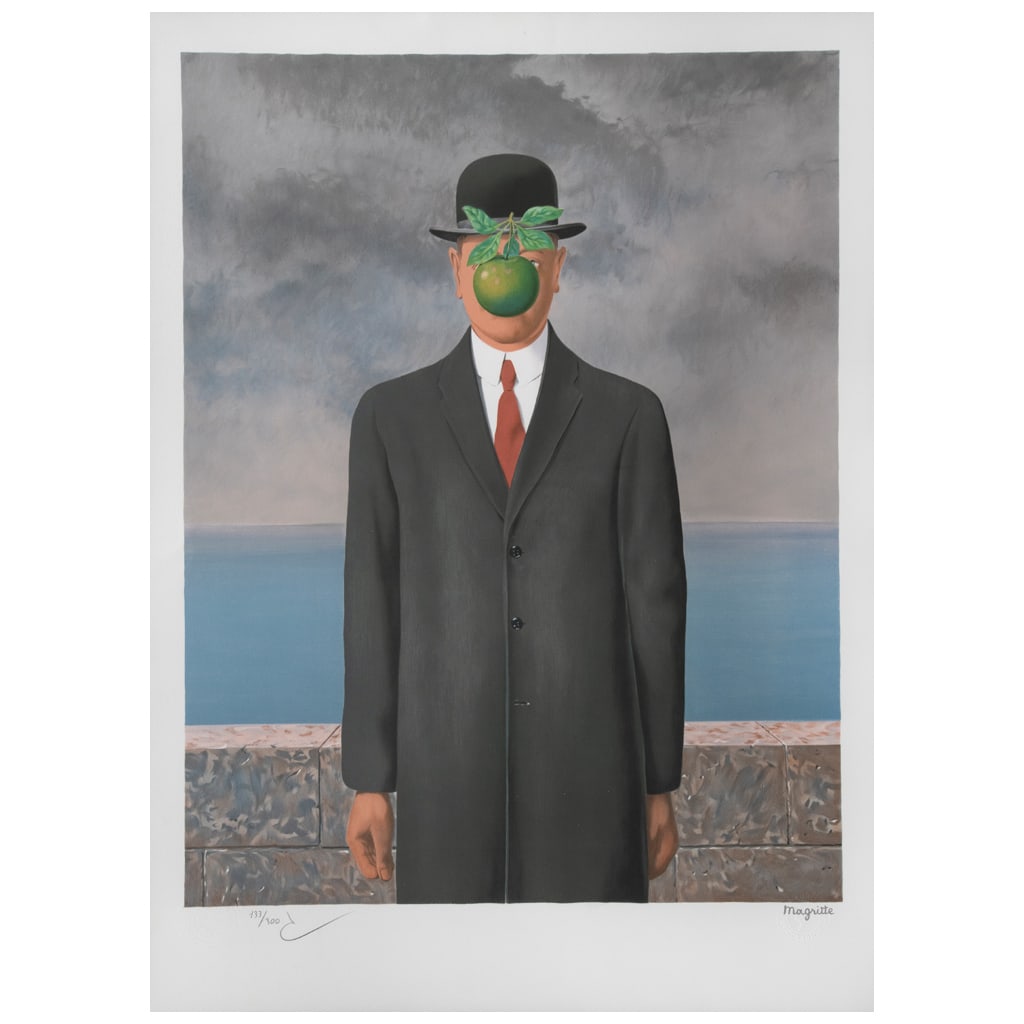 RENÉ MAGRITTE. Le fils de l'homme. Firma estampada. Litografía 133 / 300, edición póstuma. (1 of 1)