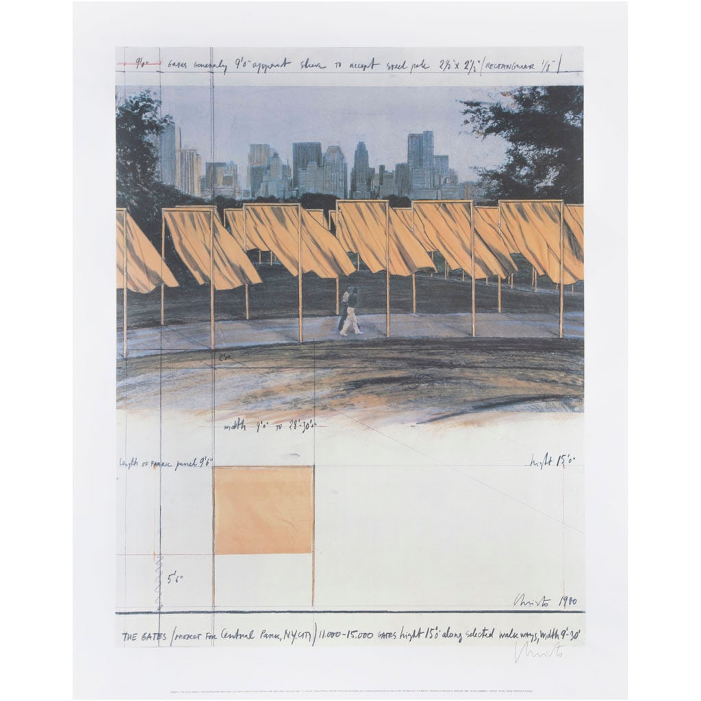 CHRISTO. The Gates, Project for Central Park, New York. Firmada a lápiz. Impresión digital sin: CHRISTO(Bulgaria, 1935 - Estados Unidos 2020) The Gates, Project for Central Park, New York Firmada a lápizImpresión digital sin número de tirajeEditada por Nouvelles Images S. A. Editeurs, Lombreu