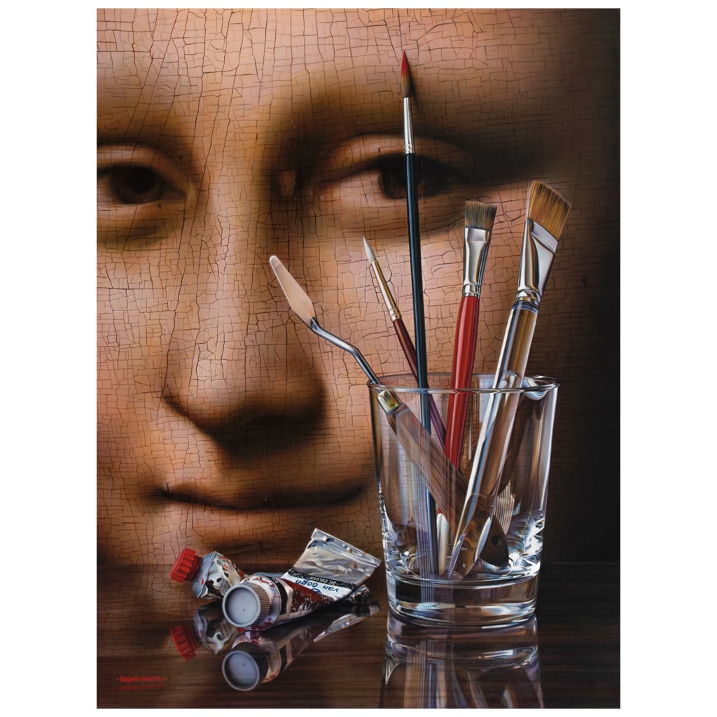 BENJAM?N OROZCO LÓPEZ. El arte de la pintura, homenaje al gran Leonardo da Vinci. Firmado. Óleo (1 of 1)