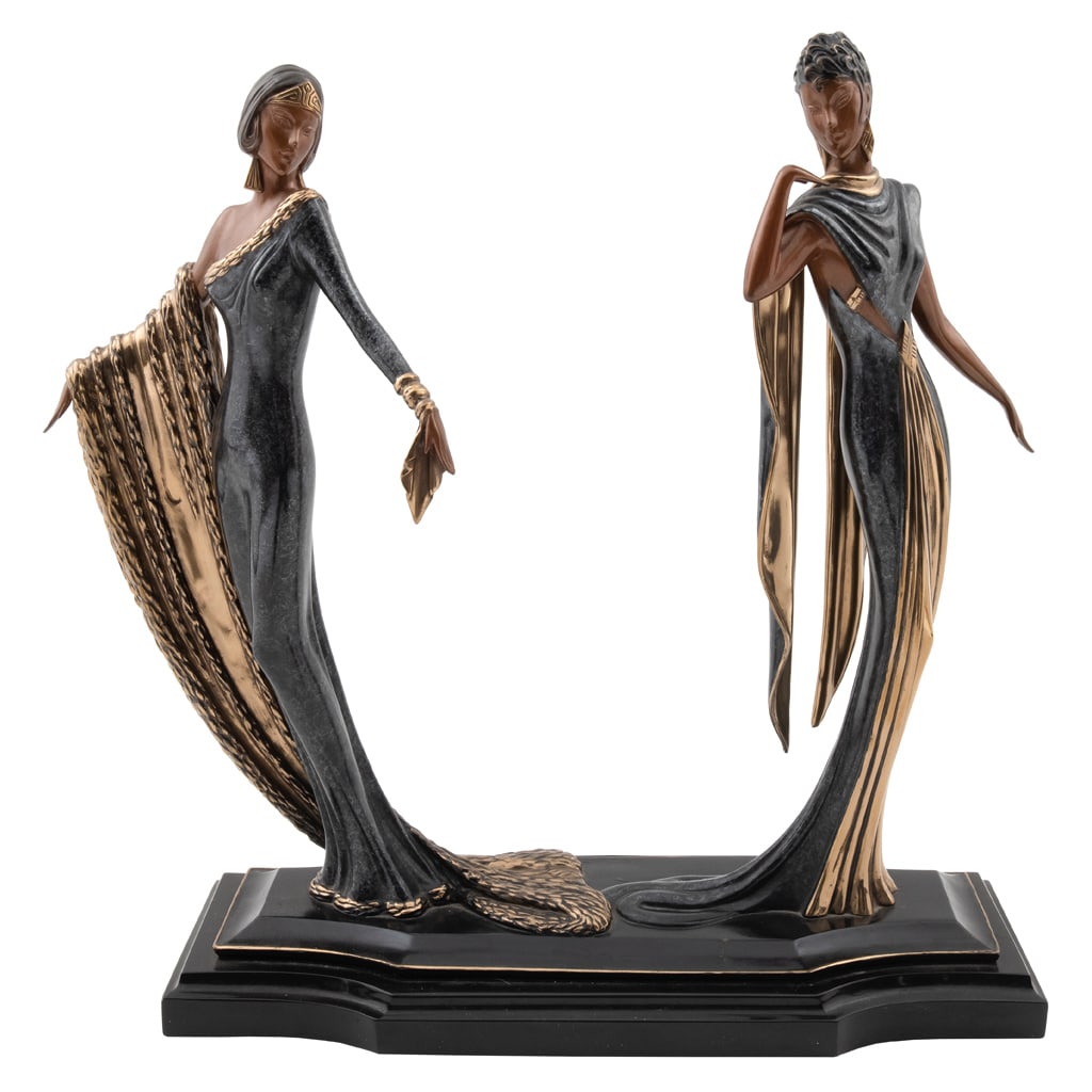 ERTÉ.Duetto, de la serie Treasures in Bronze Sculpture Collection.Firmada. Escultura en bronce.: ROMAIN DE TIRTOFF "ERTÉ"(Rusia, 1982 - Francia, 1990) Duetto, de la serie Treasures in Bronze Sculpture Collection, ca. 1989 FirmadaEscultura en bronce 196 / 500 en base de mármolCon sello de Sevena