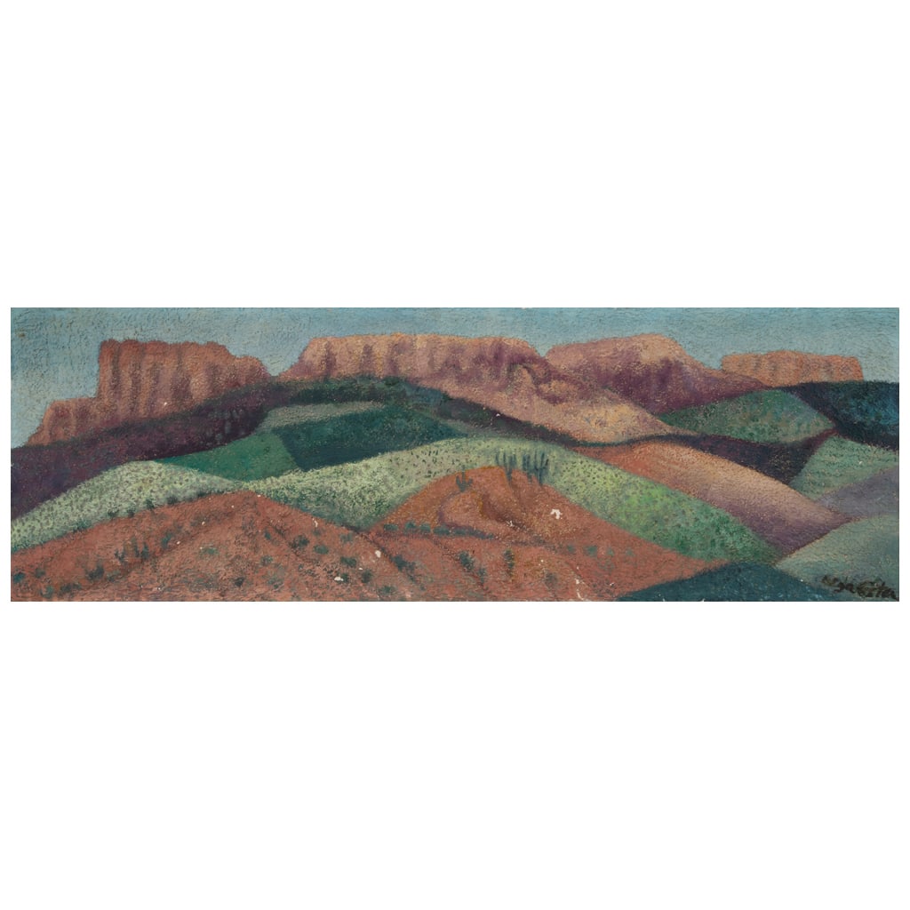 OLGA COSTA. Sin título, de la serie Montañas tequileras. Firmado. Óleo sobre tela. 25.5 x 75 cm: OLGA COSTA(Alemania, 1913 - Guanajuato, 1993) Sin título, de la serie Montañas tequileras FirmadoÓleo sobre telaPresenta detalles de conservación.25.5 x 75 cm