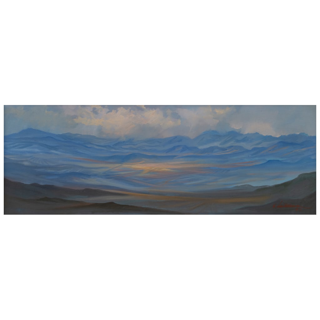 EDUARDO CASTELLANOS. Paisaje. Firmado y fechado 69. Óleo sobre tela. 25 x 70 cm: EDUARDO CASTELLANOS(San Luis Potosí, 1927 - San Luis Potosí, 1999) Paisaje Firmado y fechado 69Óleo sobre telaProcedencia: perteneció a la colección de María Luisa Novelo.25 x 70 cm