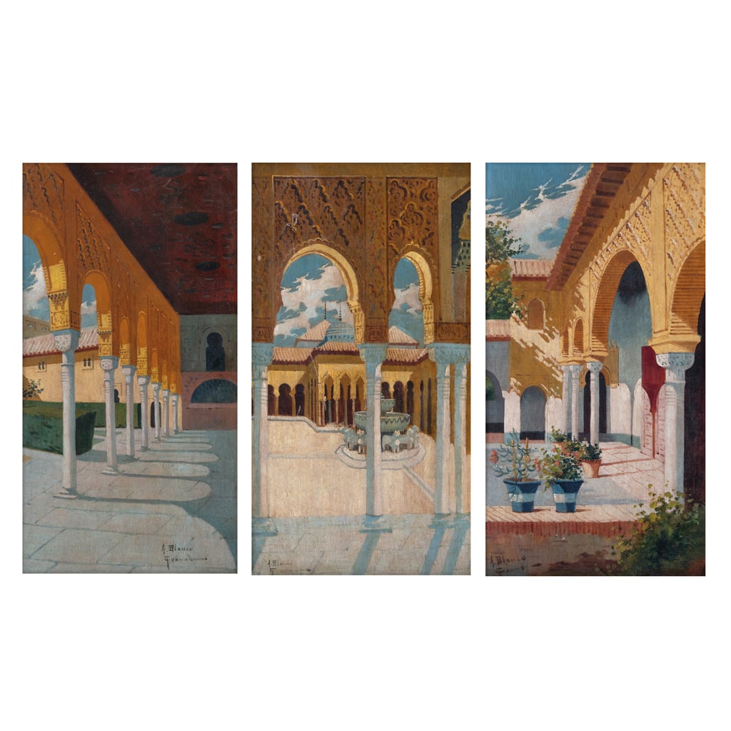 ANTONIO BLANCO. Vistas de Granada. Firmados y referenciados Granada. Óleo sobre madera. 30.5 x 16 (1 of 4)