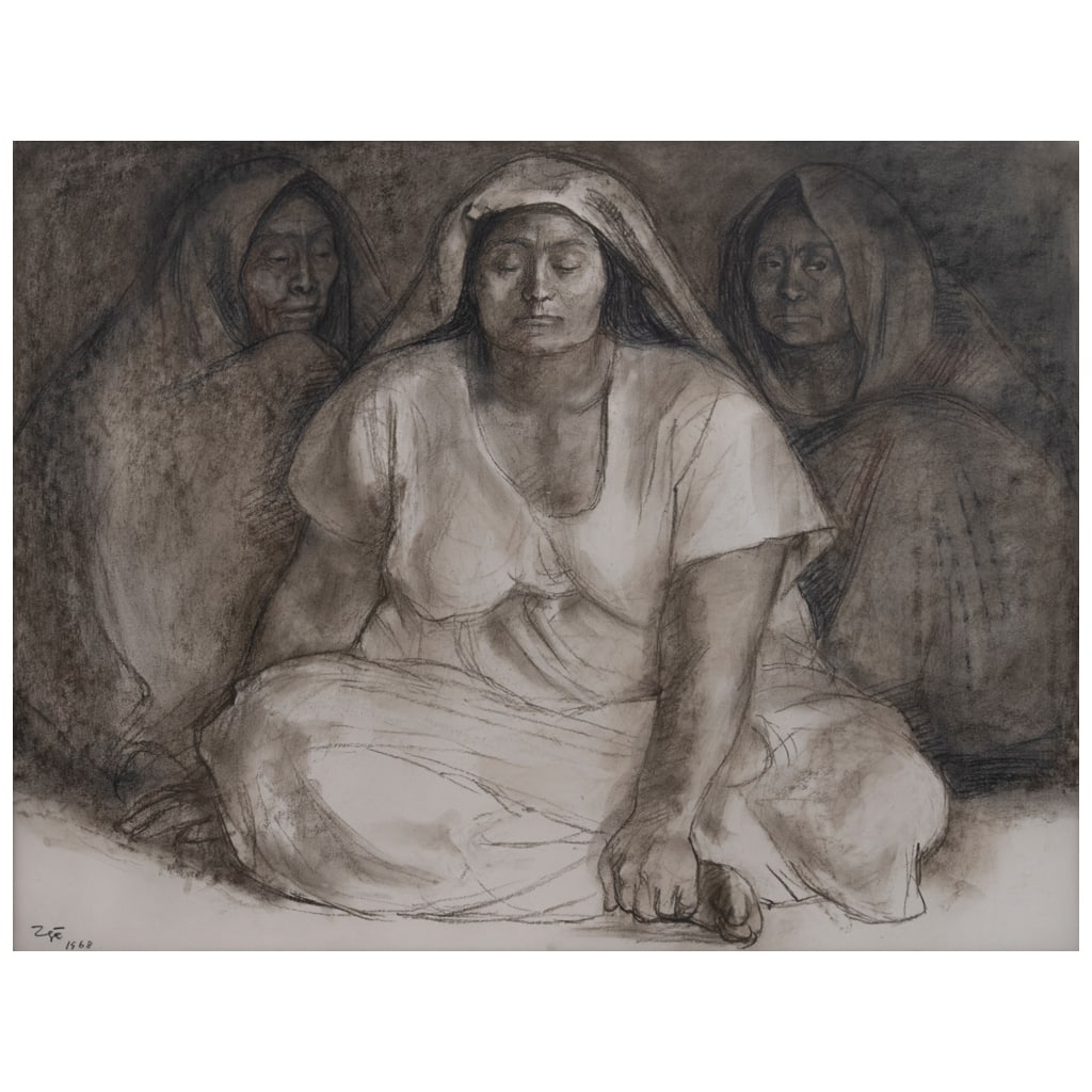 FRANCISCO ZÚÑIGA. Sin título. Firmado y fechado 1968. Carboncillo sobre papel. 48.5 x 63 cm (1 of 1)
