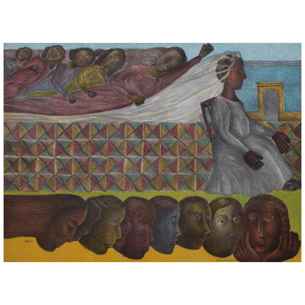 RODOLFO MORALES. La espera de la soledad. Firmada. Litografía 86 / 100. 57.75 x 77.75 cm medidas: RODOLFO MORALES(Oaxaca, 1925 - Oaxaca, 2001) La espera de la soledad FirmadaLitografía 86 / 10057.75 x 77.75 cm medidas totales