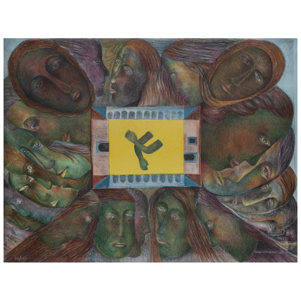 RODOLFO MORALES. Rumores, 2000. Firmada. Litografía 86 / 100. 60 x 79.5 cm medidas totales: RODOLFO MORALES(Oaxaca, 1925 - Oaxaca, 2001) Rumores, 2000 FirmadaLitografía 86 / 10060 x 79.5 cm medidas totales