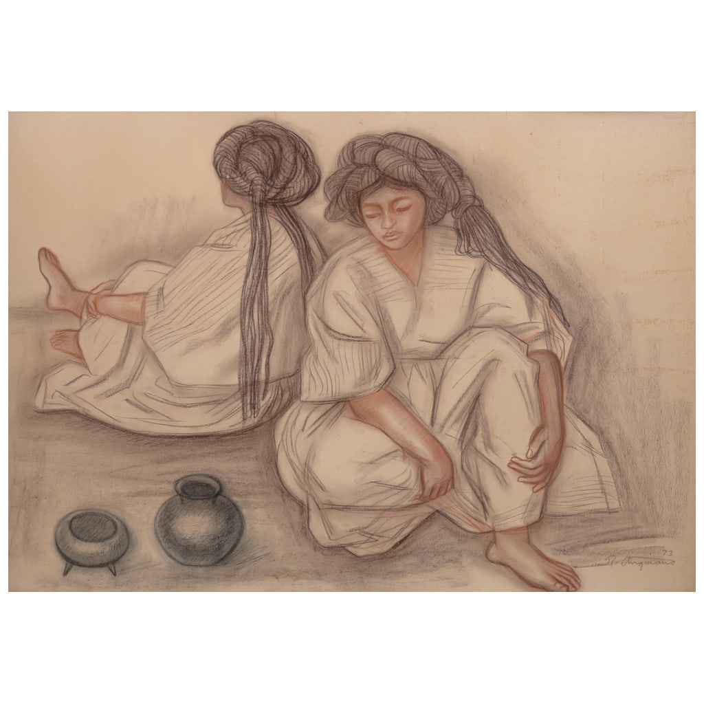 RAÚL ANGUIANO. Sin título. Firmado y fechado 73. Carboncillo y sanguina sobre papel. 48 x 68 cm (1 of 1)