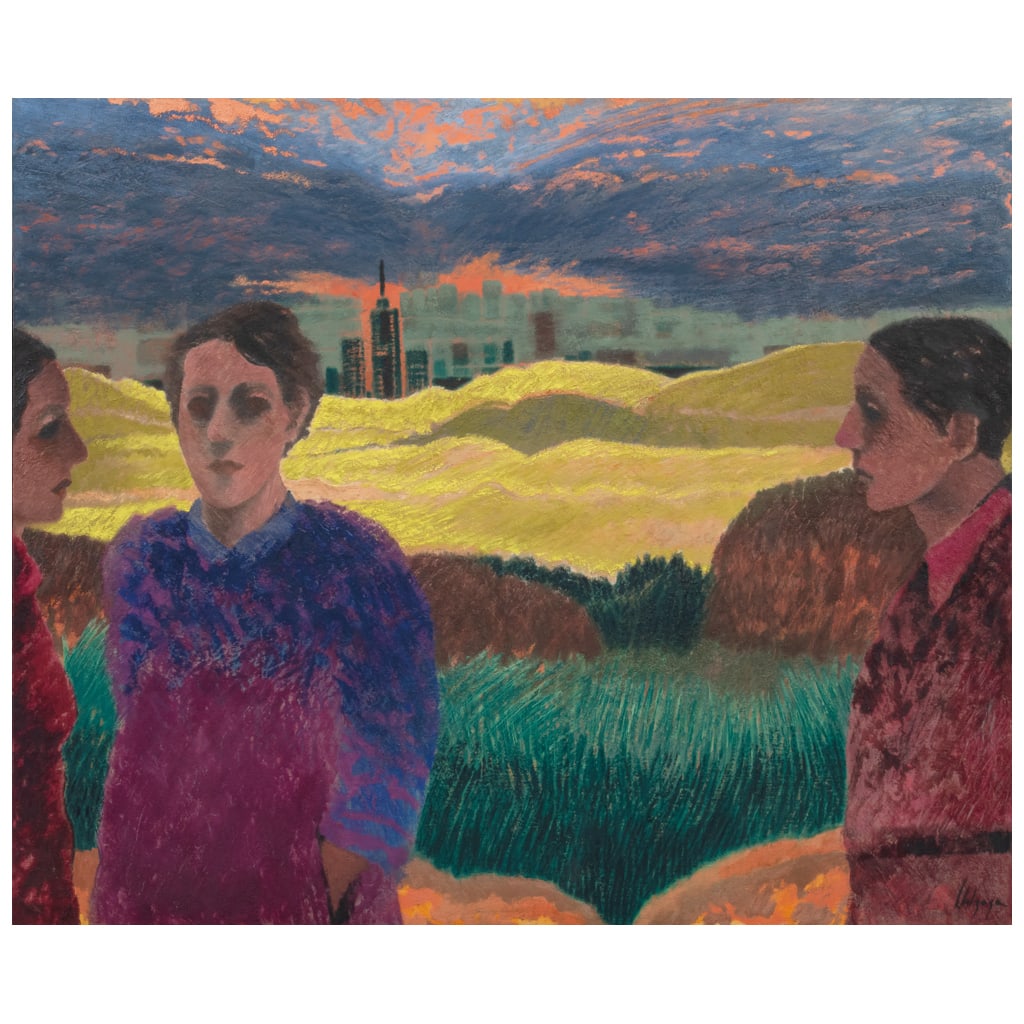 JORGE ALZAGA. El ocaso. Firmado al frente. Firmado y fechado 97 al reverso. Óleo y pastel s/tela.: JORGE ALZAGA(Jalisco, 1938 - Ciudad de México, 2010) El ocaso Firmado al frente. Firmado y fechado 97 al reversoÓleo y pastel sobre telaCon etiqueta de Galería Oscar Román.100 x 120 cm