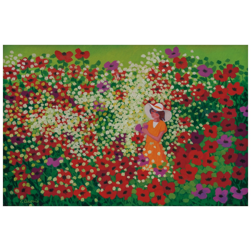 TRINIDAD OSORIO. Niña con sombrero blanco. Firmado. Acrílico sobre tela. 50 x 75 cm. Con carta de (1 of 1)
