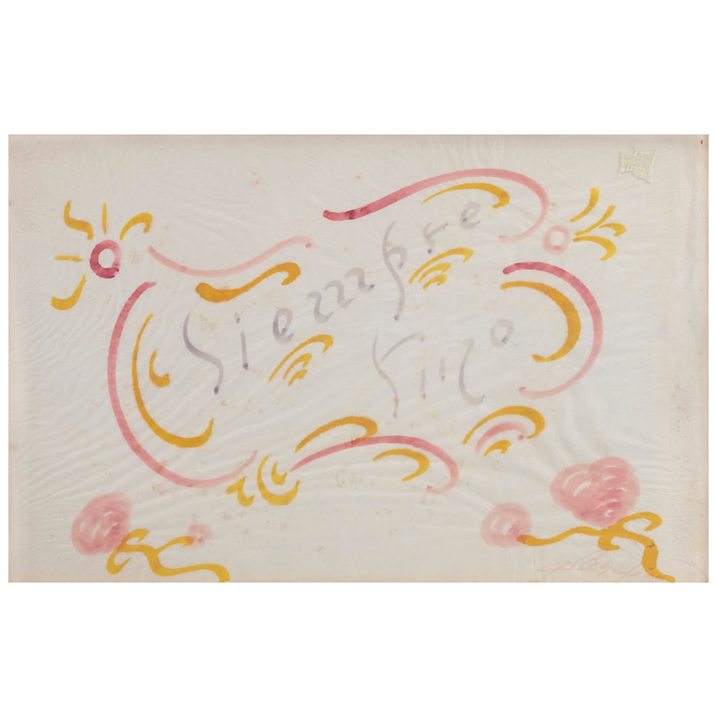 CHUCHO REYES. Sin título. Firmada. Anilina sobre papel de china. 47.5 x 73.5 cm. Con documento.: JESÚS REYES FERREIRA "CHUCHO REYES"(Jalisco, 1880 - Ciudad de México, 1977) Sin título FirmadaAnilina sobre papel de chinaCon documento.Presenta detalles de conservación a causa de la técnica emp
