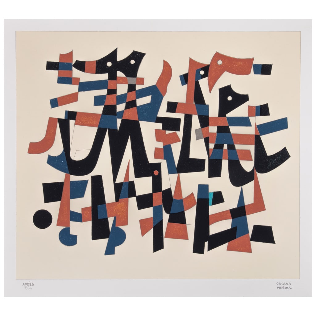 CARLOS MÉRIDA. Ritmo lírico. Firmada en malla. Serigrafía P / A Après, ed. póstuma. 54 x 60 cm: CARLOS MÉRIDA(Guatemala, 1891 - Ciudad de México, 1984) Ritmo lírico Firmada en mallaSerigrafía P / A Après, edición póstumaCon documento de autenticidad de Ana Luna Mérida adherido al reverso