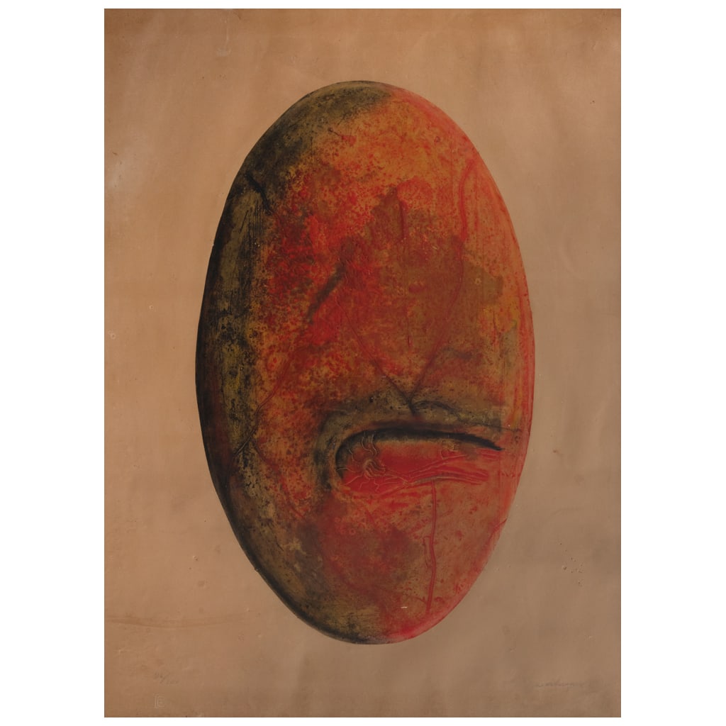 LUIS NISHIZAWA. Plato oval, 1978. Firmada. Mixografía ® 96 / 100. 58 x 34.5 cm imagen / 74 x 54 cm (1 of 1)