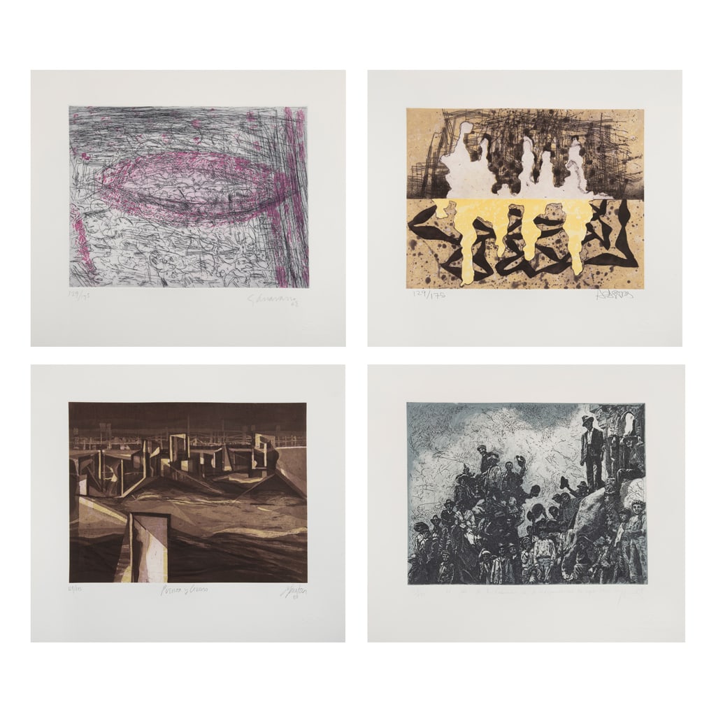 ARTISTAS VARIOS. Carpeta texturas de la ciudad. Firmados y fechados 08. Grabados 129/175. 43x48cm: A) GILBERTO ACEVES NAVARRO(Ciudad de México, 1931 - Ciudad de México, 2019)Sin títuloB) ALBERTO CASTRO LEÑERO(Ciudad de México, 1951 - )Sin títuloC) MAGALI LARA(Ciudad de México, 1956 - )Diálo