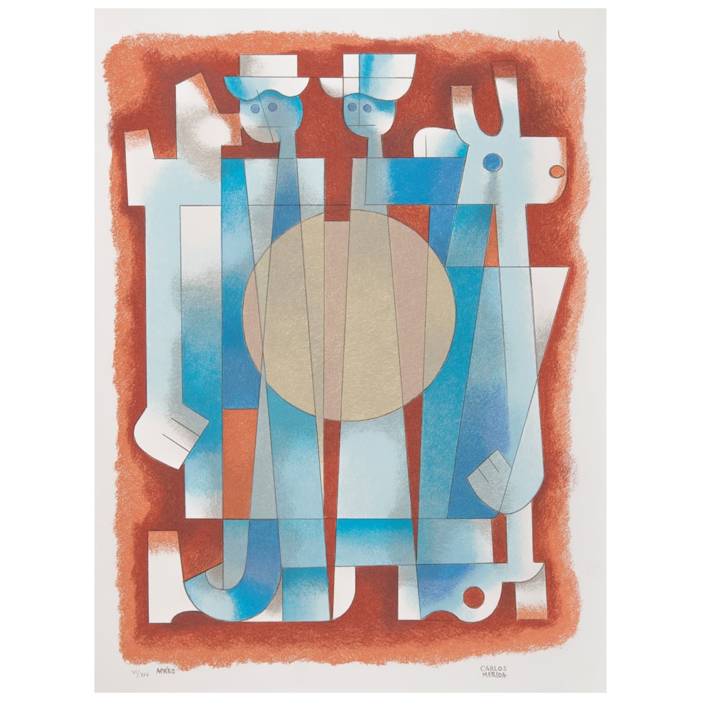 CARLOS MÉRIDA. Personajes con venado. Firmada en malla. Serigrafía VI/XXV Après, ed. póstuma.: CARLOS MÉRIDA(Guatemala, 1891 - Ciudad de México, 1984) Personajes con venado Firmada en mallaSerigrafía VI / XXV Après, edición póstumaCon documento de autenticidad de Enrique Humberto Cattaneo