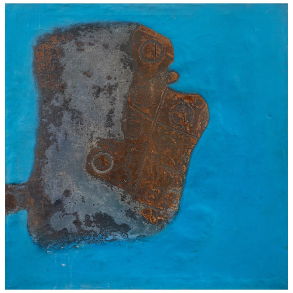 FERNANDO RAMOS PRIDA. Azul. Firmado y fechado 72 al reverso. Óleo sobre tela. 80 x 80 cm: FERNANDO RAMOS PRIDA(Ciudad de México, 1937 - ) Azul Firmado y fechado 72 al reversoÓleo sobre telaPresenta detalles de conservación.El enmarcado de la obra permite que su montaje se adecúe a la p