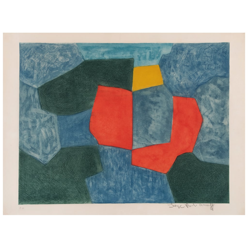 SERGE POLIAKOFF. Composition verte, bleue, jaune,1968. Firmado. Grabado al aguafuerte y aguatinta (1 of 1)