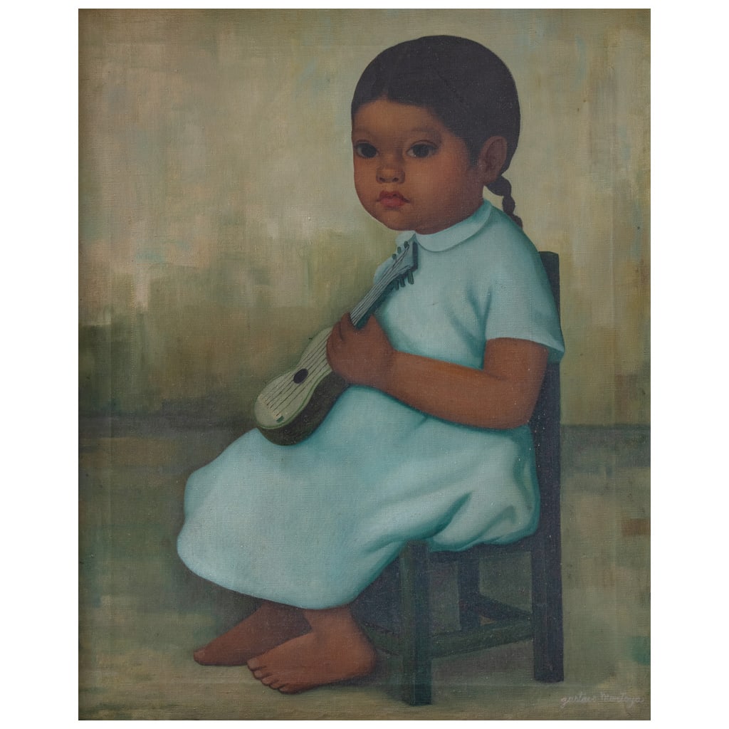 GUSTAVO MONTOYA. Conchita, de la serie Niños Mexicanos. Firmado, Óleo sobre tela. 55 x 45 cm (1 of 1)