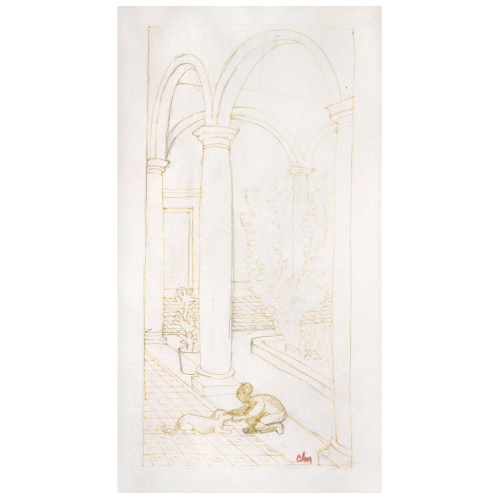 JOSÉ CH?VEZ MORADO. El patio. Firmada. Tinta y lápiz de grafito sobre papel. 28.5 x 16 cm. Con: JOSÉ CH?VEZ MORADO(Guanajuato, 1909 - Guanajuato, 2002) El patio FirmadaTinta y lápiz de grafito sobre papelCon copia de certificado de autenticidad del artista, diciembre de 2001.28.5 x 16 cm