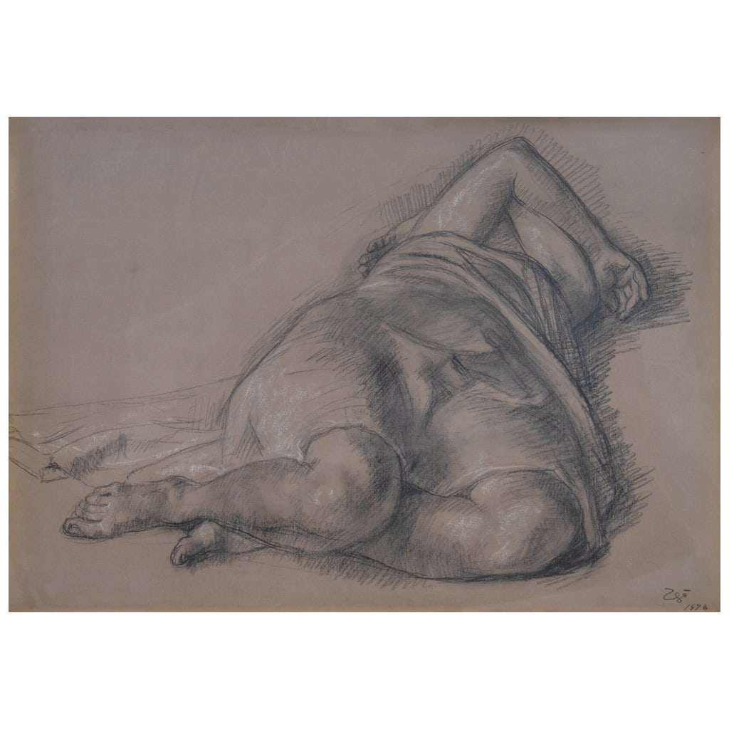 FRANCISCO ZÚÑIGA. Sin título. Firmado y fechado 1976. Carboncillo y pastel sobre papel. 49 x 69 (1 of 1)