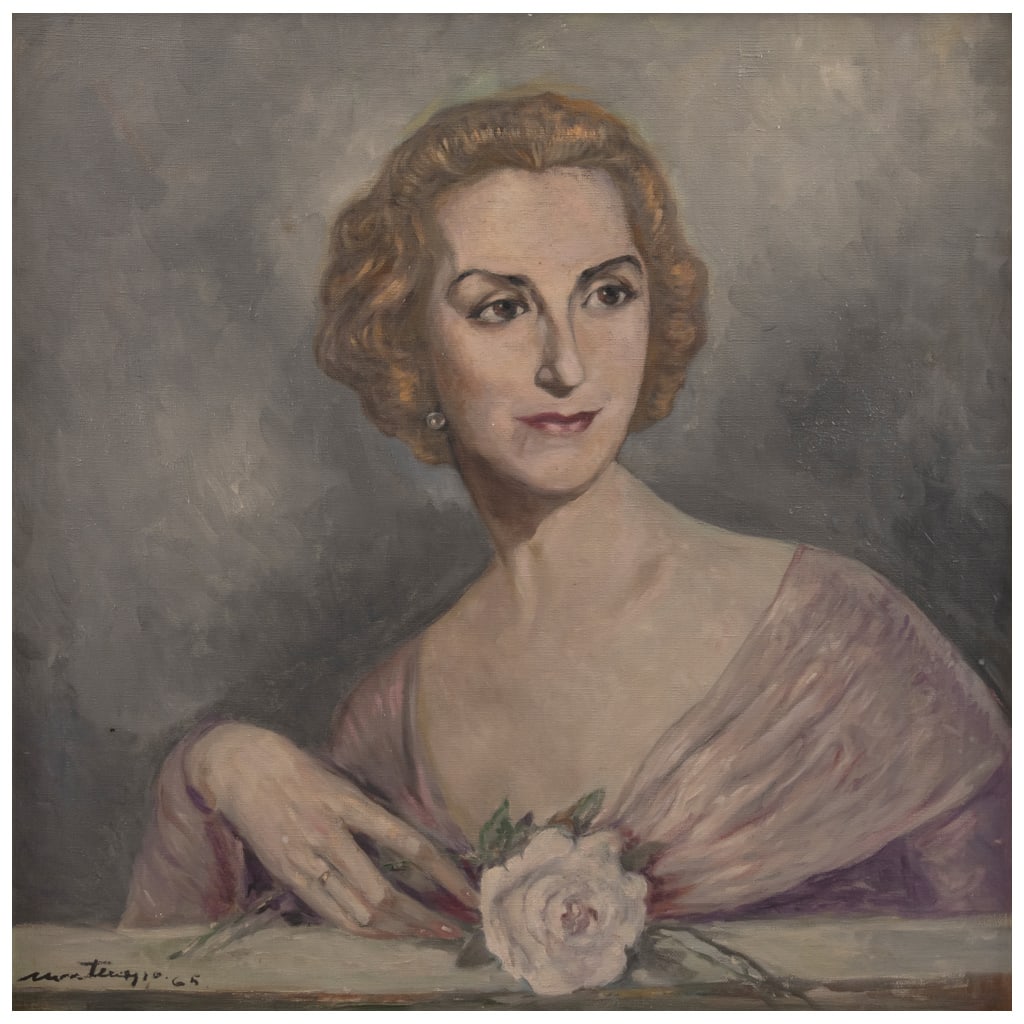 ROBERTO MONTENEGRO. Retrato de María Icaza. Firmado y fechado 65. Óleo sobre tela. 69 x 69 cm (1 of 1)