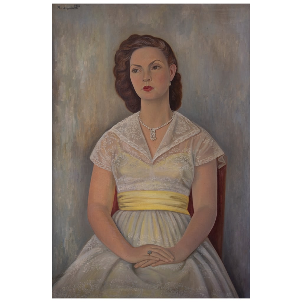 RAÚL ANGUIANO. Retrato de la Sra. Josefina ?lvarez de Pulido. Firmado y fechado 1951 al frente y (1 of 1)