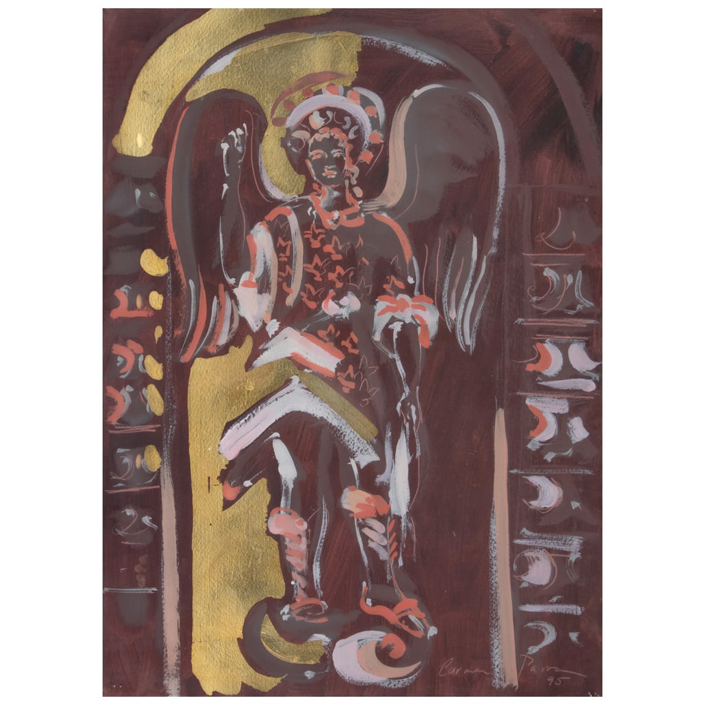 CARMEN PARRA. Arcángel San Rafael, Catedral de México. Firmado y fechado 95. Temple y hoja de oro (1 of 4)