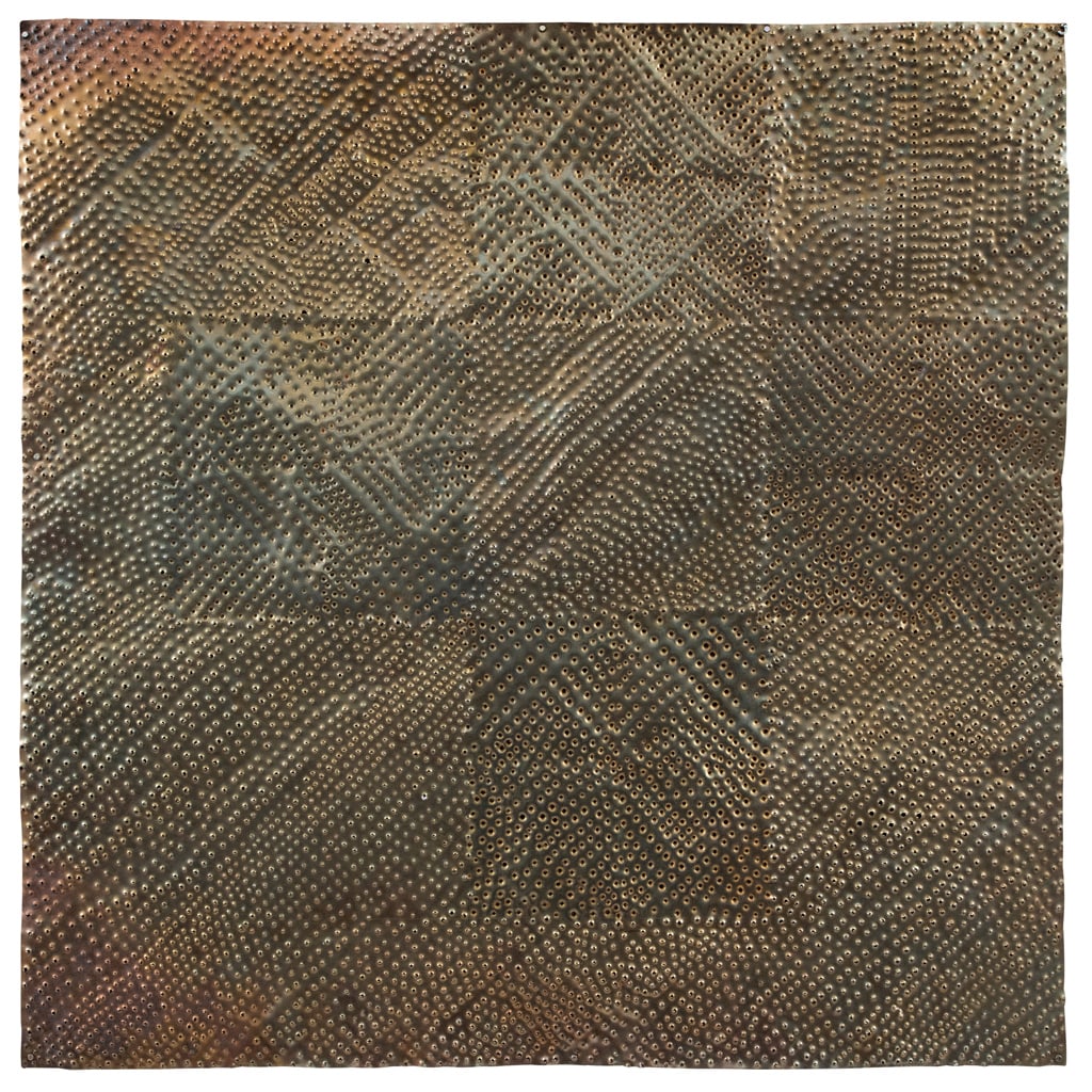 MATHIAS GOERITZ. Mensaje, ca. 1950. Sin firma. Lámina perforada sobre madera. 70 x 70 cm. Con (1 of 1)