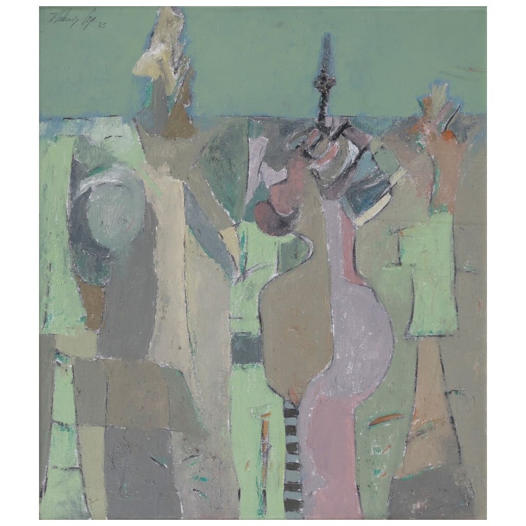 VLADIMIR CORA. Figure in Pink and Green. Firmado y fechado 85. Óleo sobre tela. 80 x 70 cm. Con: VLADIMIR CORA(Nayarit, 1951 - ) Figure in Pink and Green Firmado y fechado 85Óleo sobre telaCon certificado de autenticidad de B. Lewin Galleries, febrero de 1986.Con recibo de compra de B. Lewin Gal