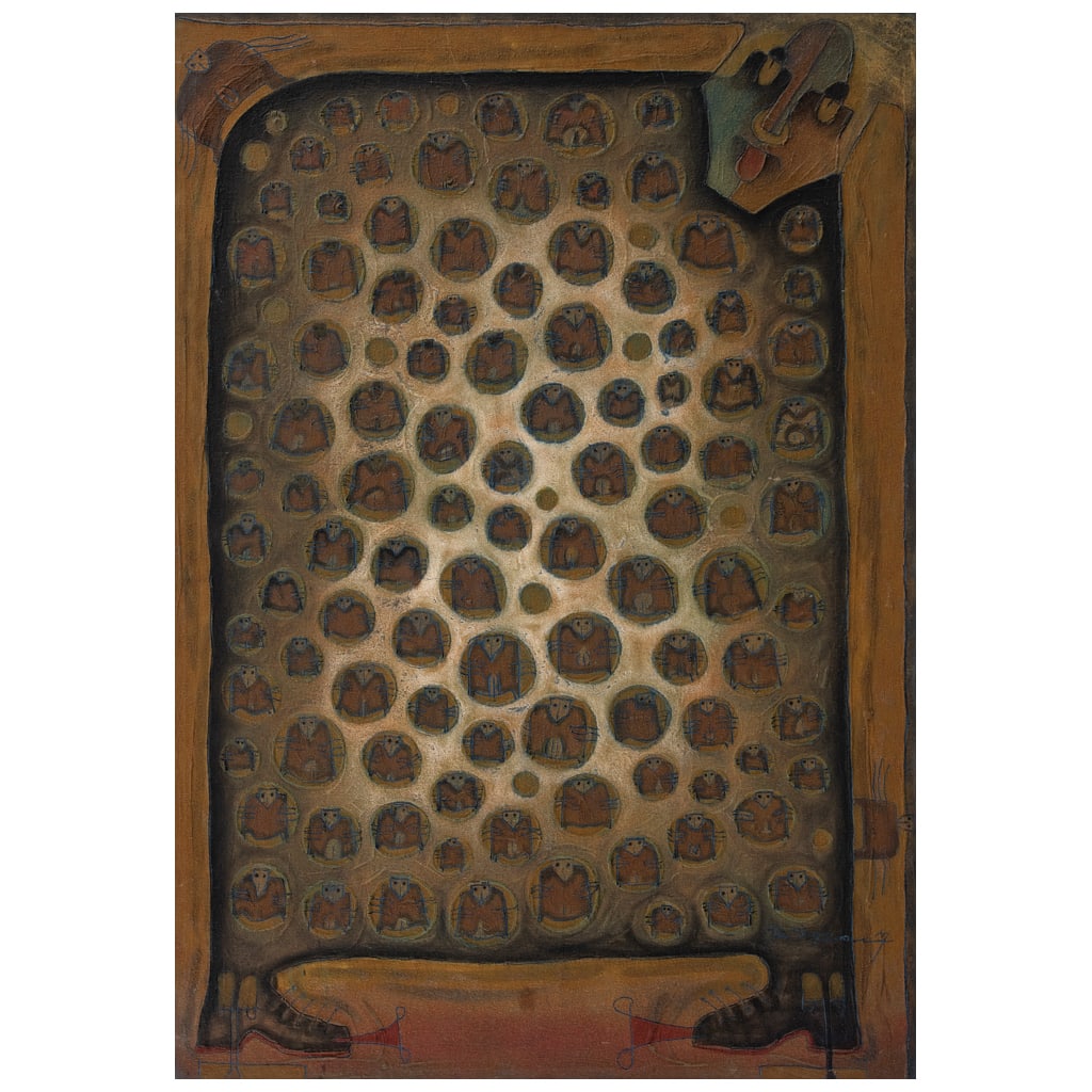 ROLANDO ROJAS. El hombre panal, 1999. Firmado. Óleo y tierra sobre tela. 100 x 69.75 cm. Con (1 of 1)