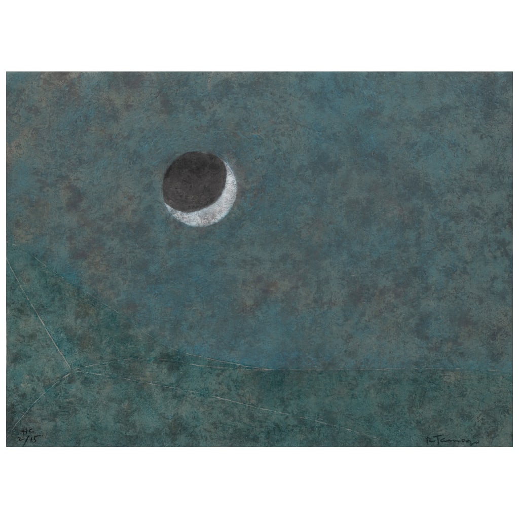 RUFINO TAMAYO. Eclipse, de la serie Rufino Tamayo 15 aguafuertes, 1980. Firmado.Grabado al: RUFINO TAMAYO(Oaxaca, México, 1899 - Ciudad de México, 1991) Eclipse, de la serie Rufino Tamayo 15 aguafuertes, 1980 FirmadoGrabado al aguafuerte HC 2 / 15Editado e impreso por Ediciones Polígrafa,