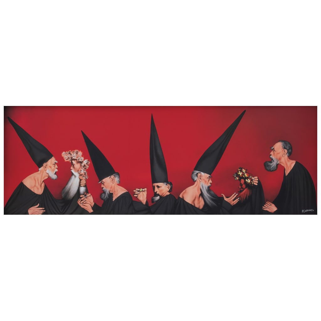 RAFAEL CORONEL. El universo rojo. Firmado. Giclée sobre tela. 65 x 182 cm medidas totales. Con (1 of 1)