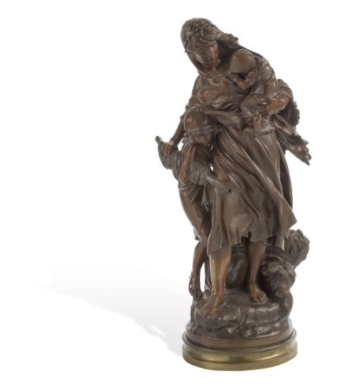 MATHURIN MOREAU (FRANCIA, 1822 - 1913). LA RECOLECTORA: MATHURIN MOREAU (FRANCIA, 1822 - 1913). LA RECOLECTORA DE MEJILLONES Y SUS INFANTES. Fundición en bronce. 72 cm de alt.
