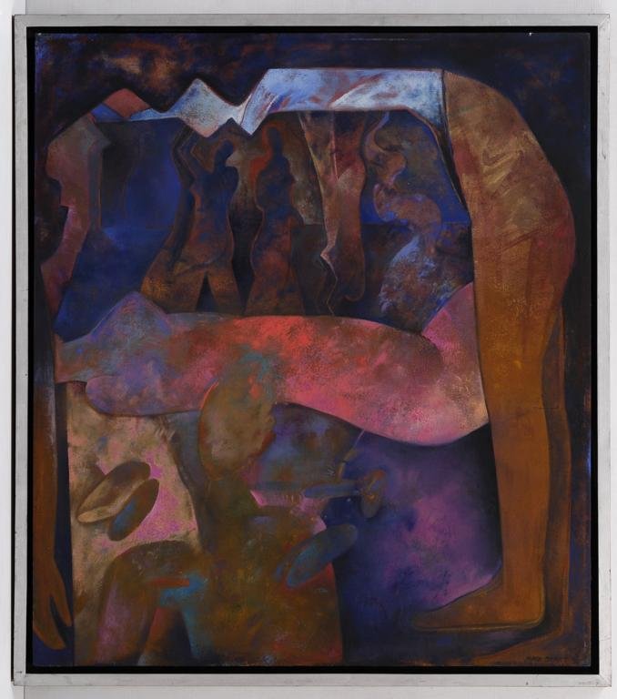 NUNIK SAURET, Nout / Ceremonia, Firmado y fechado 90.: NUNIK SAURET, Nout / Ceremonia, Firmado y fechado 90. Óleo sobre tela. 125 x 110 cm