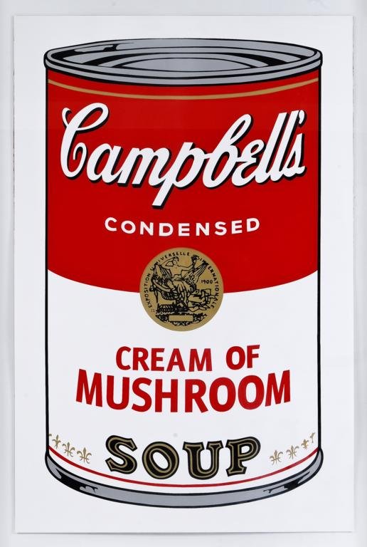 ANDY WARHOL, Campbell´s Cream of Mushroom Soup, Con: ANDY WARHOL, Campbell´s Cream of Mushroom Soup, Con sello en la parte posterior "Fill in your own signature". Serigrafí­a, 89 x 58.5 cm