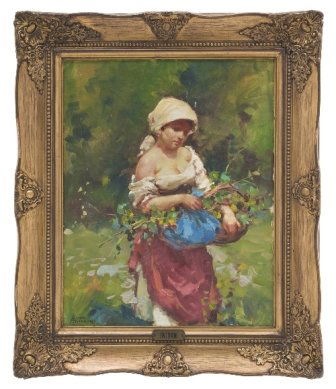 CAMPESINA CON CANASTA ESCUELA ITALIANA, SIGLO XX. Ã“leo: CAMPESINA CON CANASTA ESCUELA ITALIANA, SIGLO XX. Ã“leo sobre tela. Firmado Antonini. Detalles conservaciÃ³n. Dimensiones: 4...