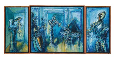 JAZZAMOART, Sin tÃ­tulo, Firmado y fechado 1994. Ã“leo: JAZZAMOART, Sin tÃ­tulo, Firmado y fechado 1994. Ã“leo sobre tela, trÃ­ptico. 60 x 140 cm, Con certificado del artista. EMPEÃ‘OS.