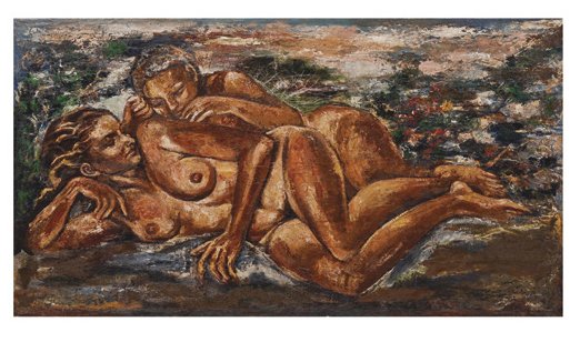 FEDERICO CANTÃš, Doble desnudo, Firmado y fechado: FEDERICO CANTÃš, Doble desnudo, Firmado y fechado MCMLXXII. Ã“leo sobre tela, 81 x 152.5 cm