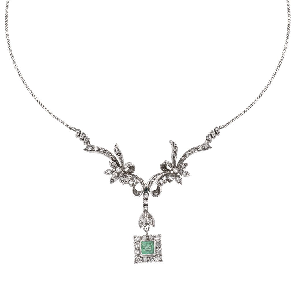 GARGANTILLA CON ESMERALDA Y DIAMANTES EN PLATA PALADIO (1 of 1)