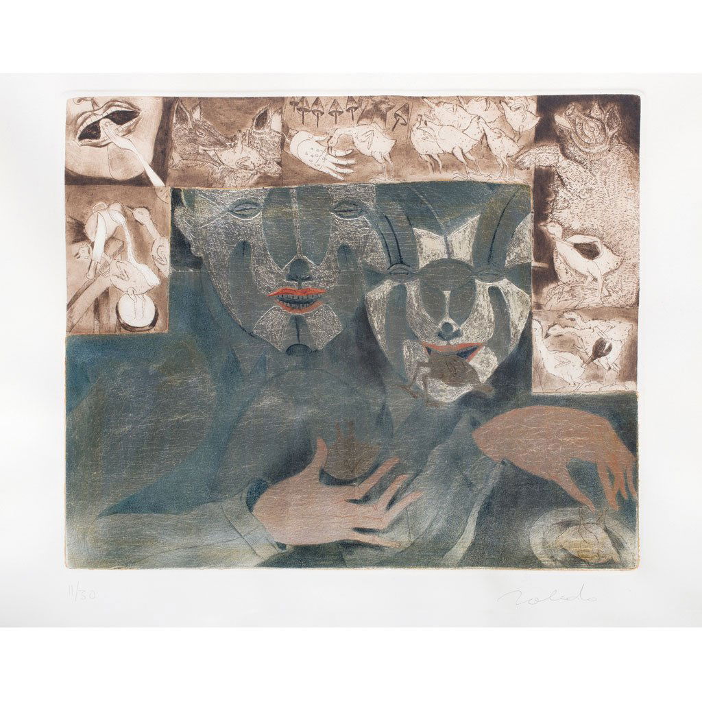 FRANCISCO TOLEDO, MÃ¡scaras, Firmado, Grabado con hoja (1 of 1)