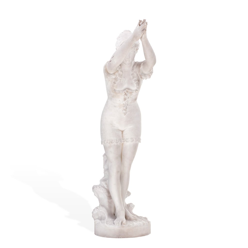 CESARE LAPINI (ITALIA, 1848-1893). BAÑISTA. Talla en: CESARE LAPINI (ITALIA, 1848-1893). BAÑISTA. Talla en alabastro. Referida "Firenze, 1882". Detalles de conservación y restauración.