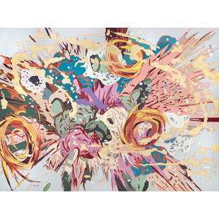 FERNANDA BRUNET (b. Mexico City, 1964 - ) K Boom!: FERNANDA BRUNET (b. Mexico City, 1964 - ) K Boom! Signed and dated 2015 on the reverse Acrylic and gold leaf on linen 59 by 78.7 in 150 by 200 cm With certificate of authenticity from the artist.
