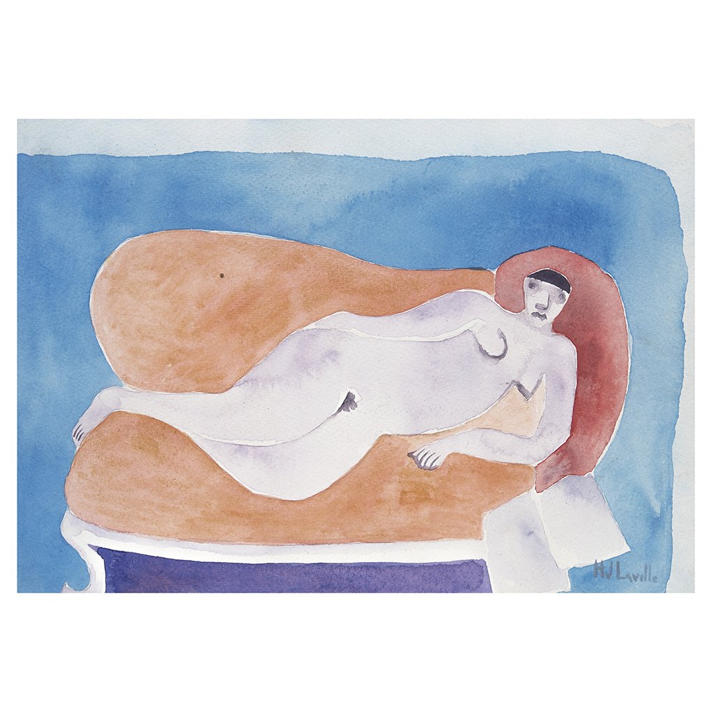 JOY LAVILLE, Mujer recostada, Firmada, Acuarela sobre: JOY LAVILLE, Mujer recostada, Firmada, Acuarela sobre papel, 24 x 34.5 cm
